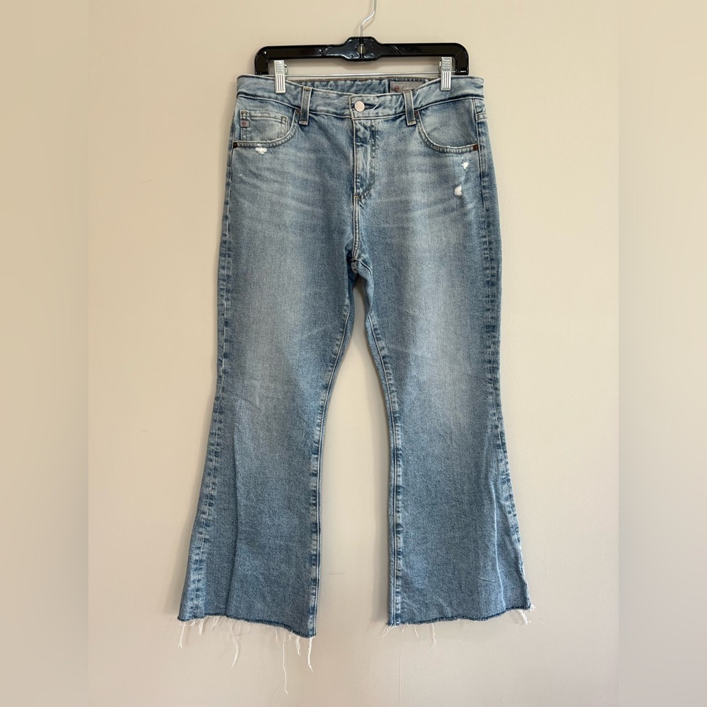 AG Jeans Contour 360° Angeline High Rise Flare Stretch Raw Hem Blue Jeans, 30